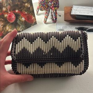 Chevron Patterned Black and Cream Clutch